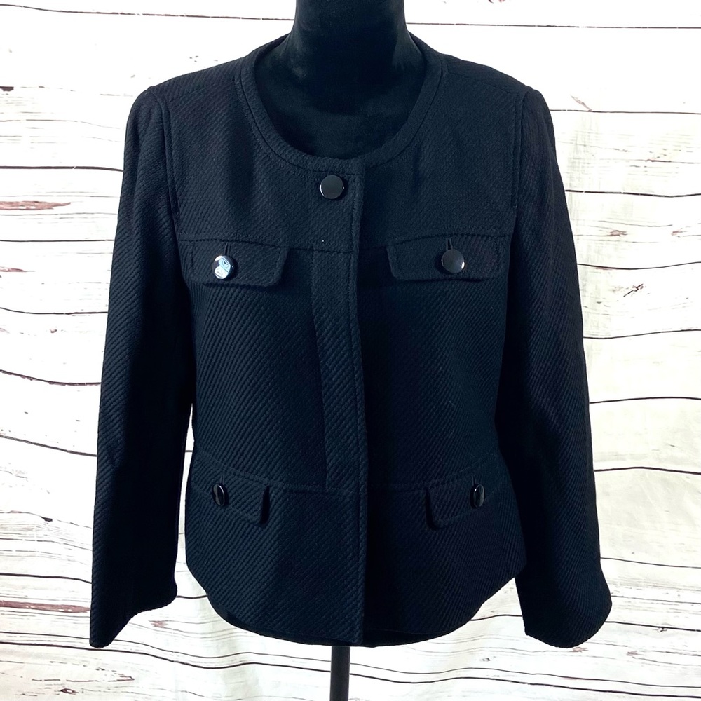 Talbots Jacket Petite‎ Women's 12P Black Blazer Long Sleeves Cotton Twill